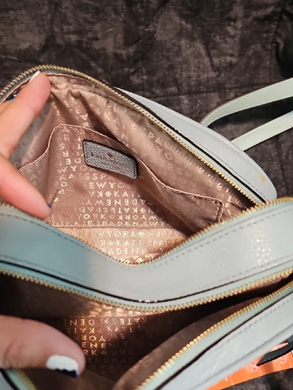 kate spade light blue cat-print pebble leather crossbody - Picture 4 of 10